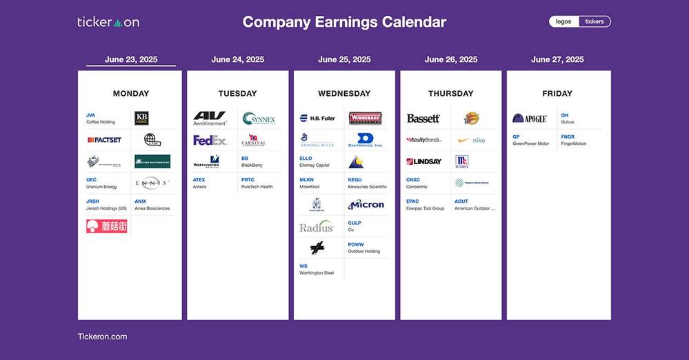 KBH, FDS, CMC, FDX, CCL, BB, SNX, WOR, MU, PAYX, GIS, NG, NKE, WBA, FIZZ, LNN | Q1 2025 Earnings Preview: June 23-27, 2025