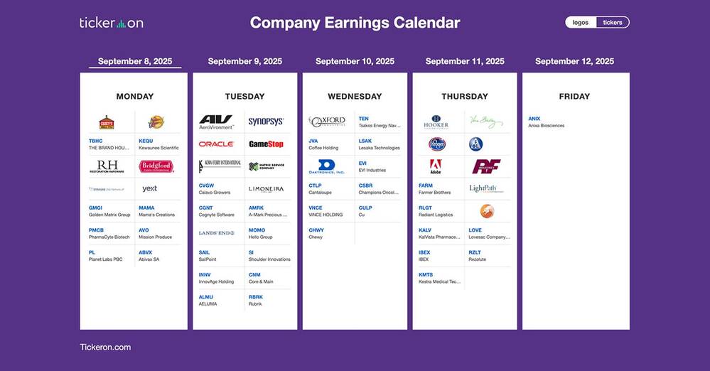 CASY, RH, PL, ORCL, SNPS, RBRK, CNM, SAIL, AVAV, GME, CHWY, DAKT, ADBE, KR | Q2 2025 Earnings Preview: September 8-11, 2025
