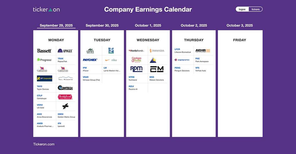CCL, JEF, MTN, PRGS, NKE, PAYX, LW, RPM, AYI, CAG, NG, VFS | Q2 2025 Earnings Preview: September 29 – October 2, 2025