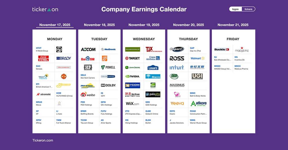 TCOM, XPEV, HD, PDD, MDT, BIDU, FUTU, NVDA, TJX, PANW, LOW, TGT, WMT, INTU, NTES, ROST | Q3 2025 Earnings Preview: November 17-20, 2025